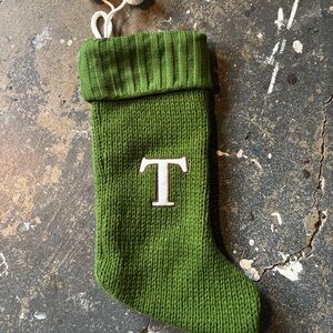 Green Knit Stocking with T Monogram
